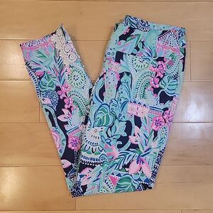 Lilly Pulitzer Luxletic Corso Golf Pant Looking Sharp Blue Floral Print 6 Resort